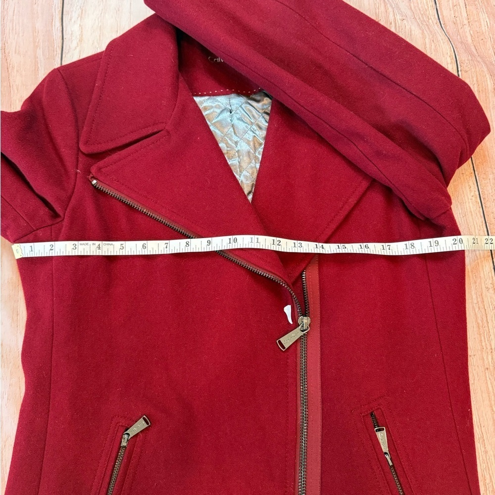 Calvin Klein Wool Blend Peacoat Size Large Women's Dark Red Jacket Zipper Front - Picture 4 of 7